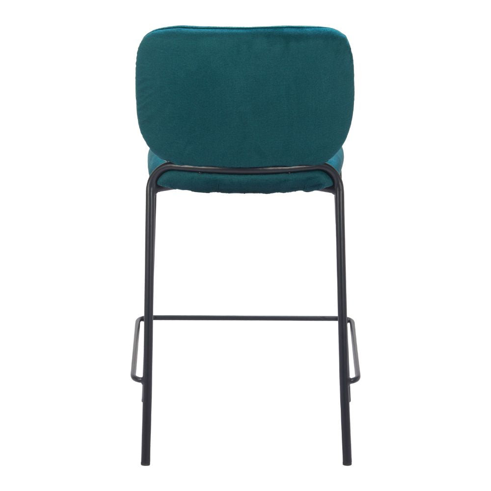 Teal bar stool with black metal frame on a white background