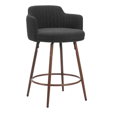 Dark gray bar stool with wooden legs on a white background