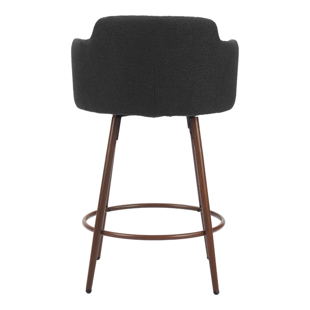 Black bar stool with brown metal legs on a white background