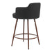 Bar stool with black upholstered seat and bronze metal legs on a white background