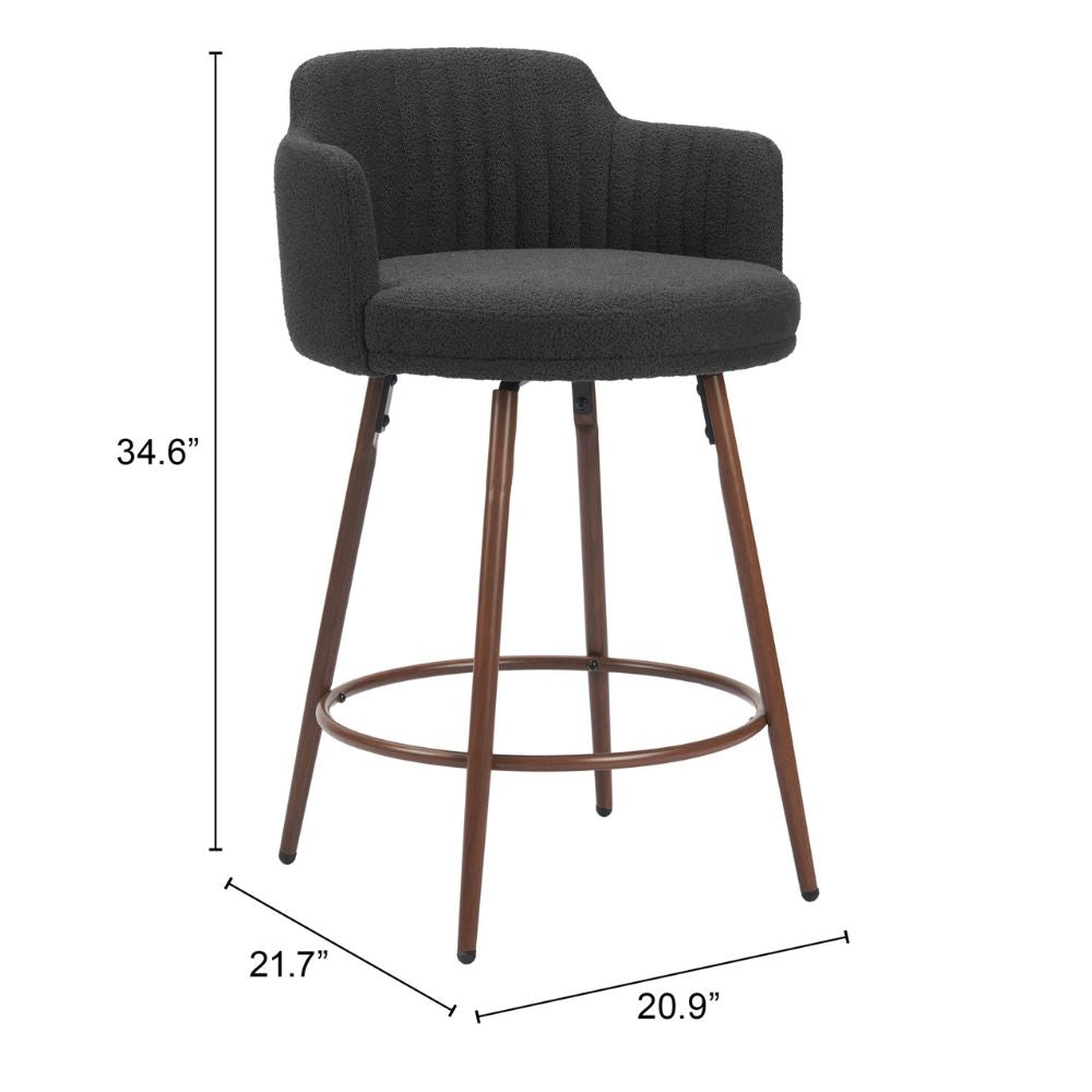 Black bar stool with dimensions on a white background