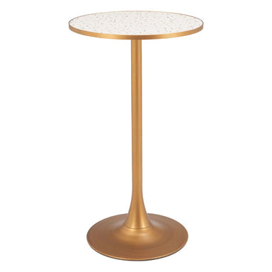 Gold side table with marble top on a white background