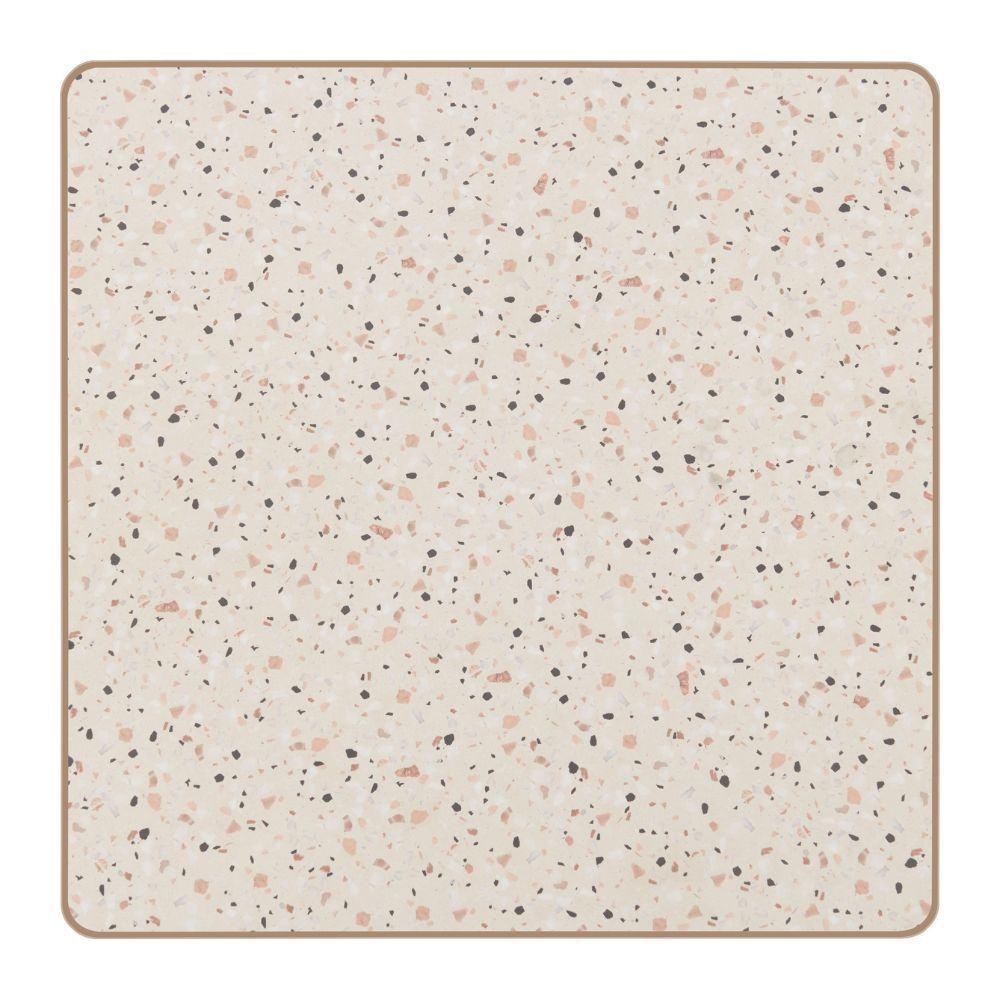 Square terrazzo tile with a speckled pattern on a white background