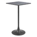 Square table with a dark gray base and speckled top on a white background