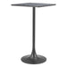 Black pedestal table with a square top on a white background