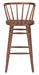 Wooden bar stool with spindle back design on a white background