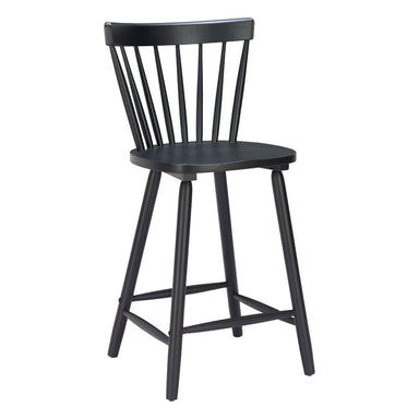 Black wooden bar stool with slatted backrest on a white background