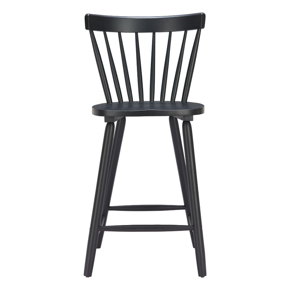 Black bar stool with slatted backrest on a white background