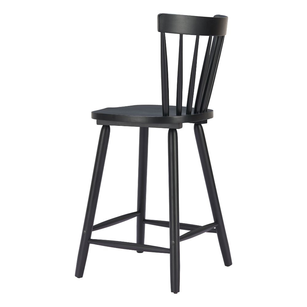Black bar stool with slatted backrest on a white background