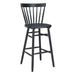 Black wooden bar stool with slatted backrest on a white background