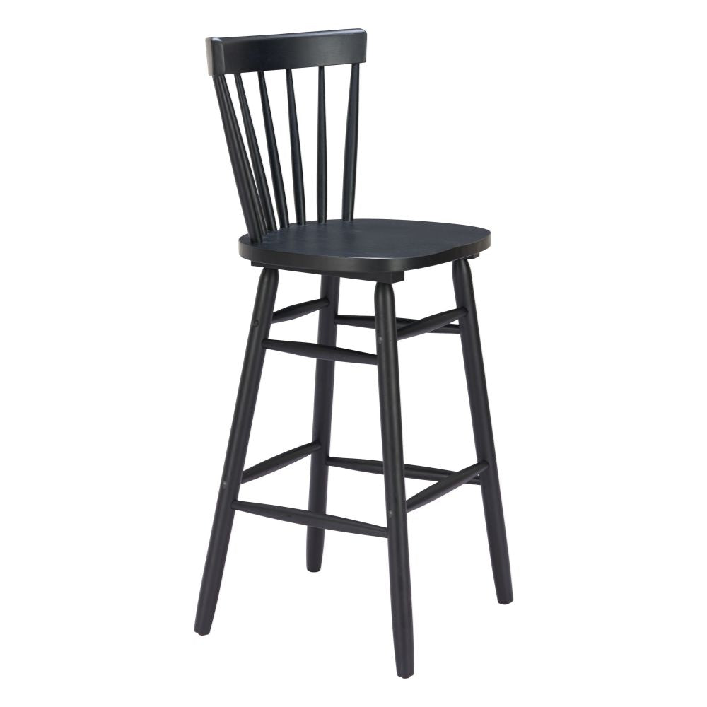 Black wooden bar stool on a white background