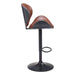 Bar stool with brown seat and black frame on a white background
