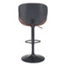 Black adjustable bar stool with wooden seat on a white background
