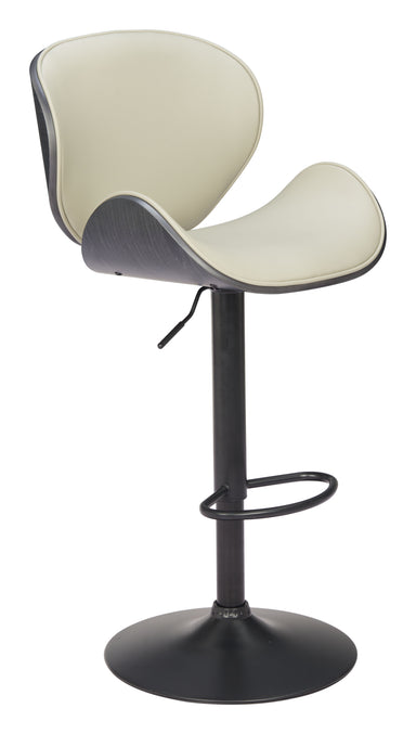Beige bar stool with black base on a white background