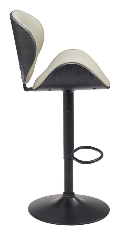 Modern bar stool with black and white design on a white background
