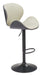 Bar stool with beige seat and black base on a white background