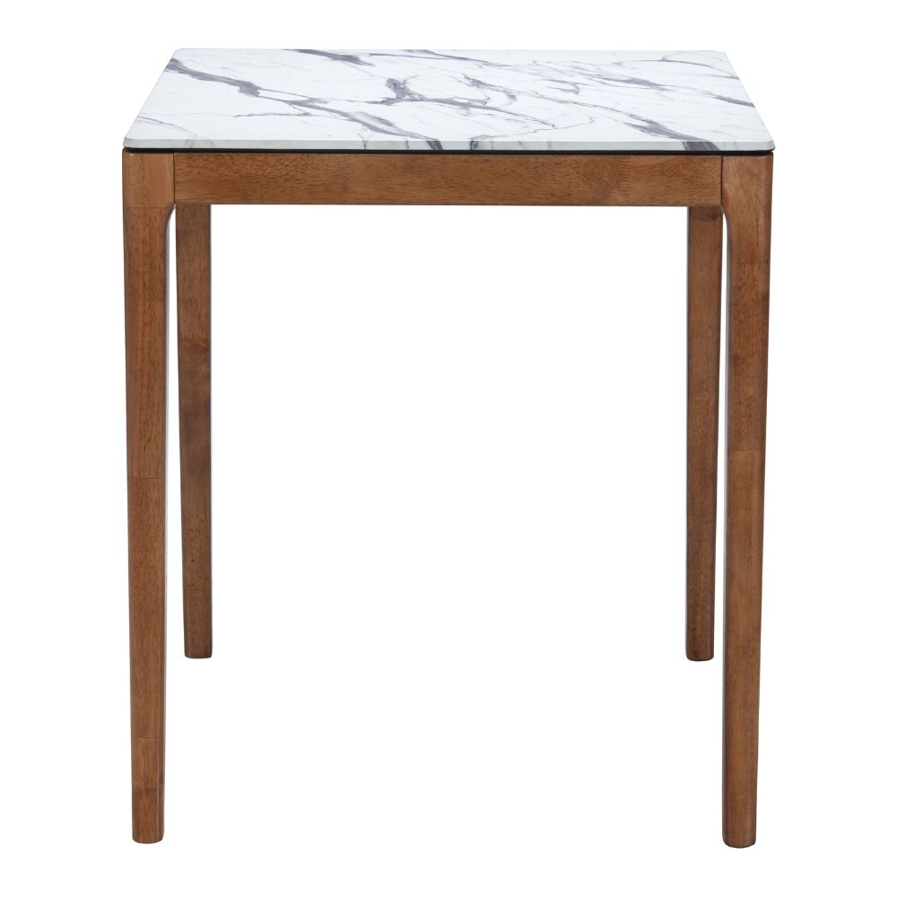 Small table with marble top and wooden legs on a white background