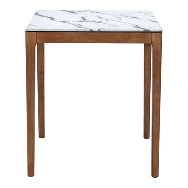 Small table with marble top and wooden legs on a white background