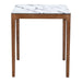 Small table with marble top and wooden legs on a white background