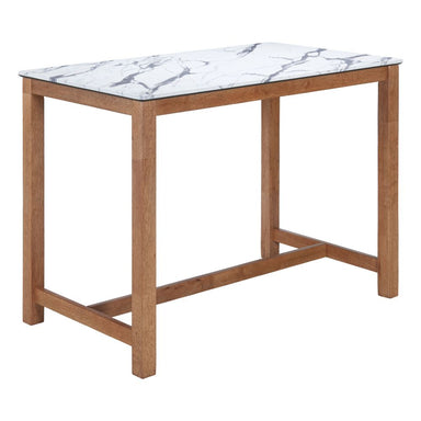 Table with marble-like top and wooden frame on a white background