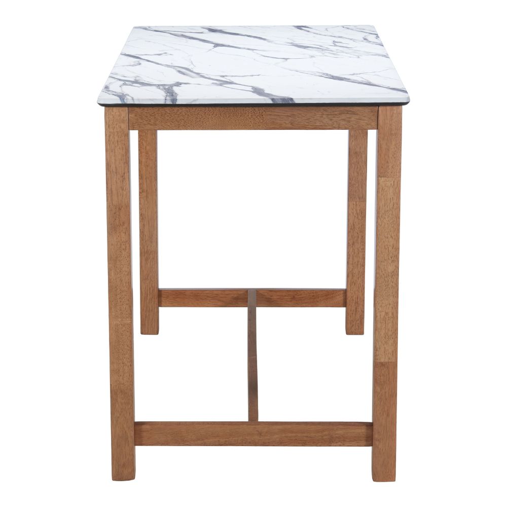 Stool with marble-patterned top and wooden legs on a white background