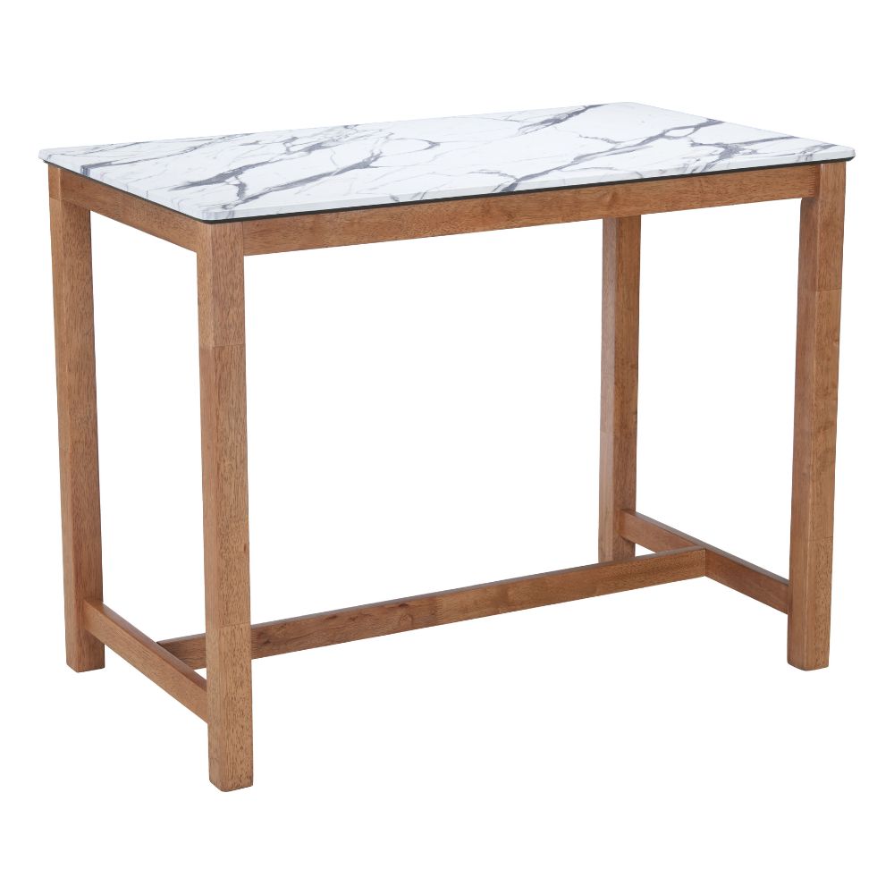 Table with marble-like top and wooden frame on a white background