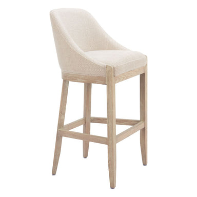 Beige bar stool with wooden legs on a white background