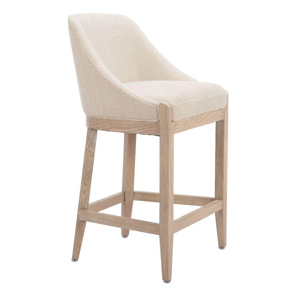 Beige bar stool with wooden legs on a white background