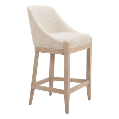 Beige bar stool with wooden legs on a white background