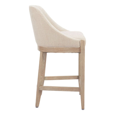 Beige bar stool with wooden legs on a white background