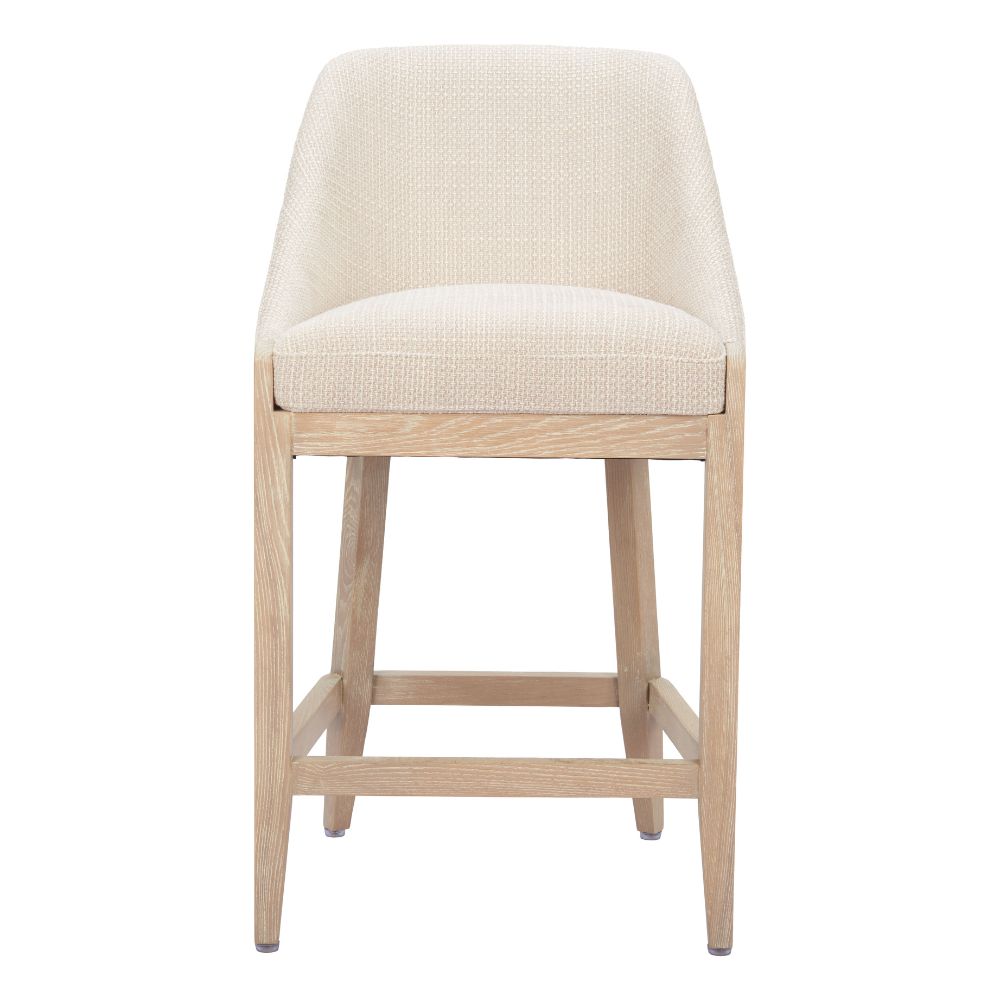 Beige bar stool with wooden legs on a white background