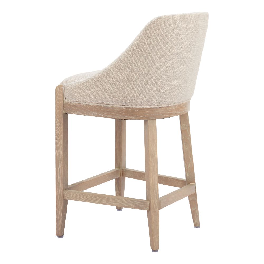 Beige bar stool with wooden frame on a white background