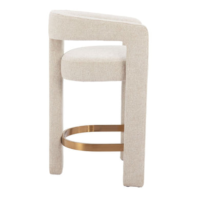 Beige bar stool with a gold metal base on a white background