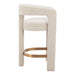 Beige bar stool with a gold metal base on a white background