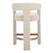 Beige bar stool with white cushioned seat on a white background