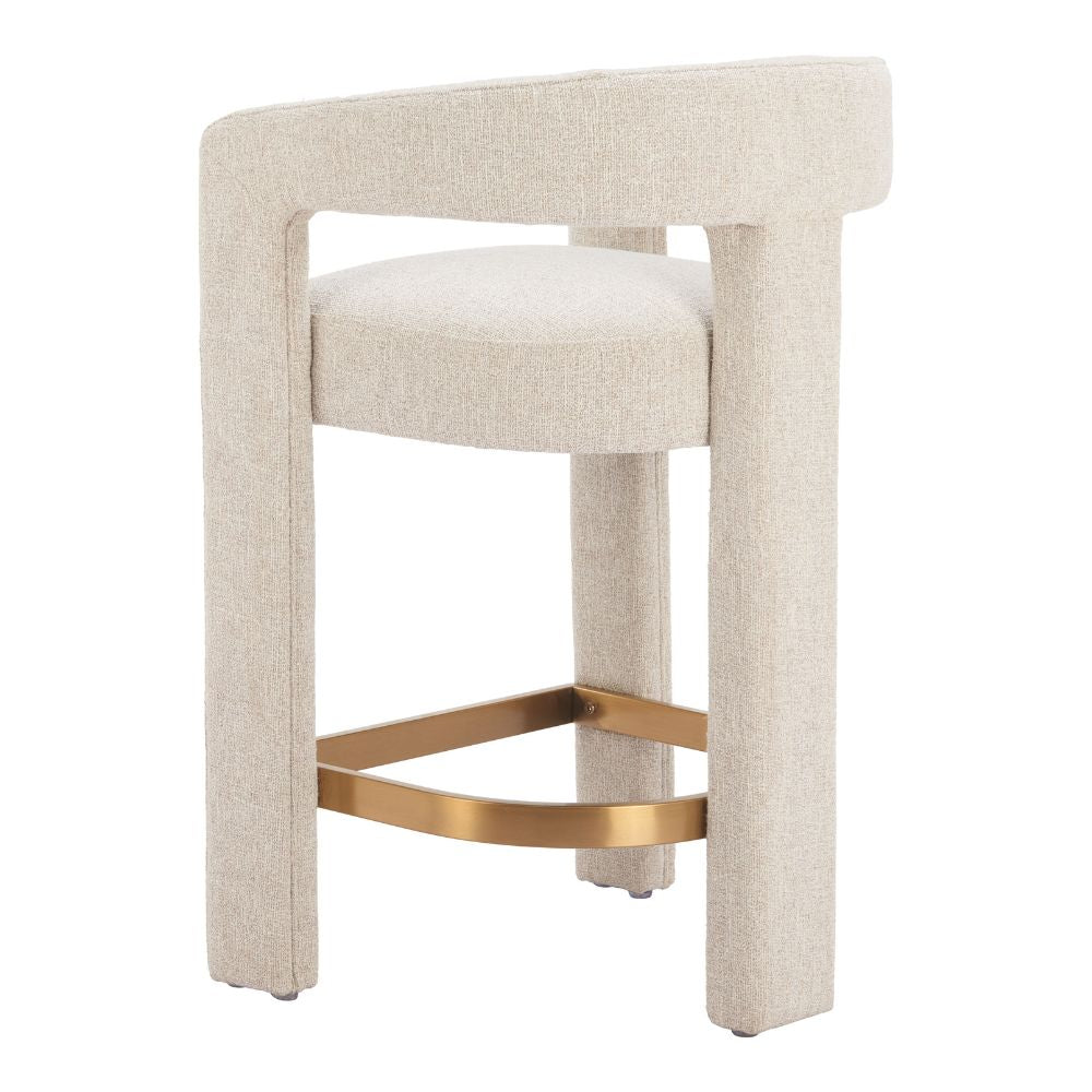 Beige bar stool with a gold base on a white background