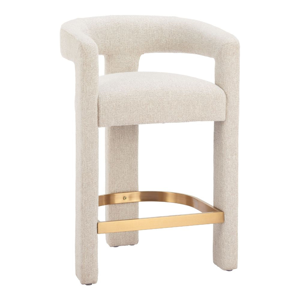 Beige bar stool with gold base on a white background