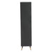 Black vertical cabinet with gold legs on a white background