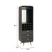 Black bar cabinet with wine storage and dimensions on a white background