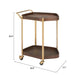 Corner serving cart with dimensions on a white background