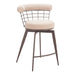Bar stool with wire backrest and beige cushion on a white background