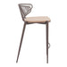 Bar stool with wooden seat and metal frame on a white background