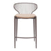 Bar stool with metal frame and beige cushion on a white background