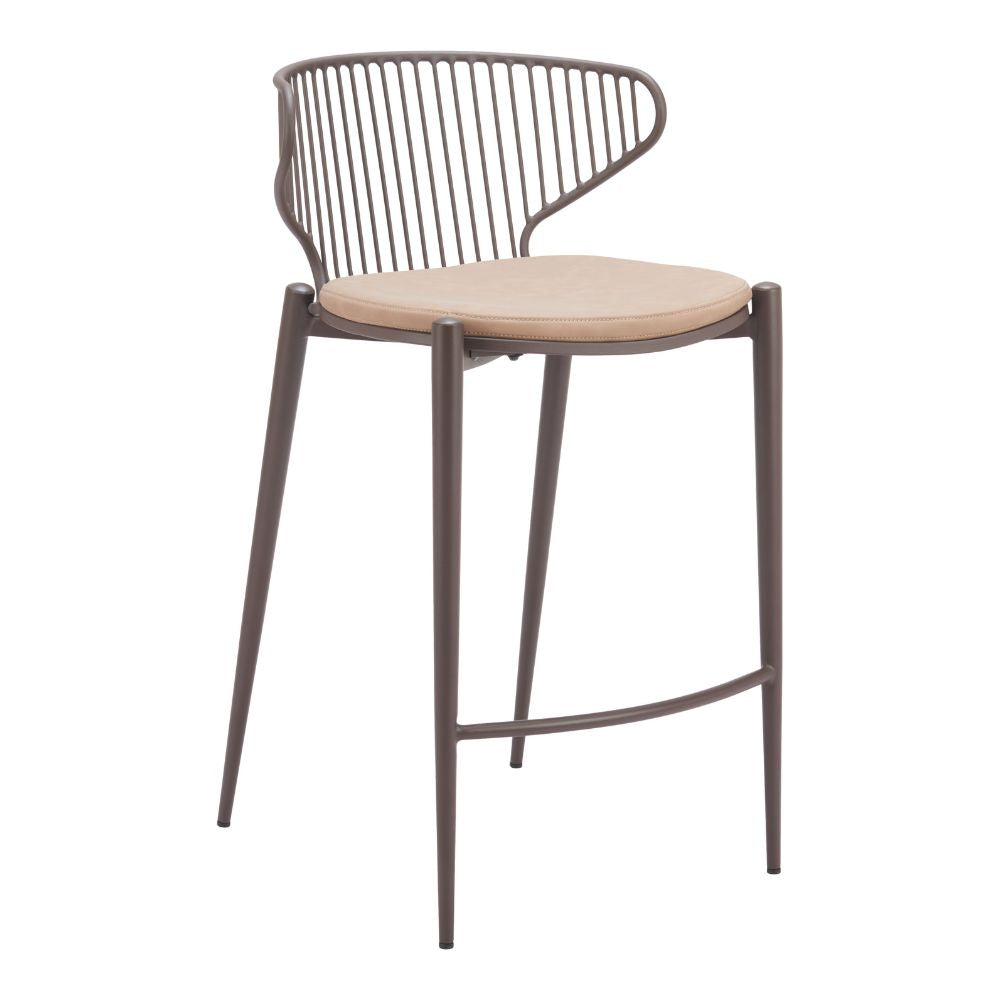 Bar stool with metal frame and beige cushion on a white background