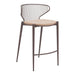 Bar stool with metal frame and beige cushion on a white background