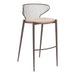 Bar stool with metal frame and beige cushion on a white background