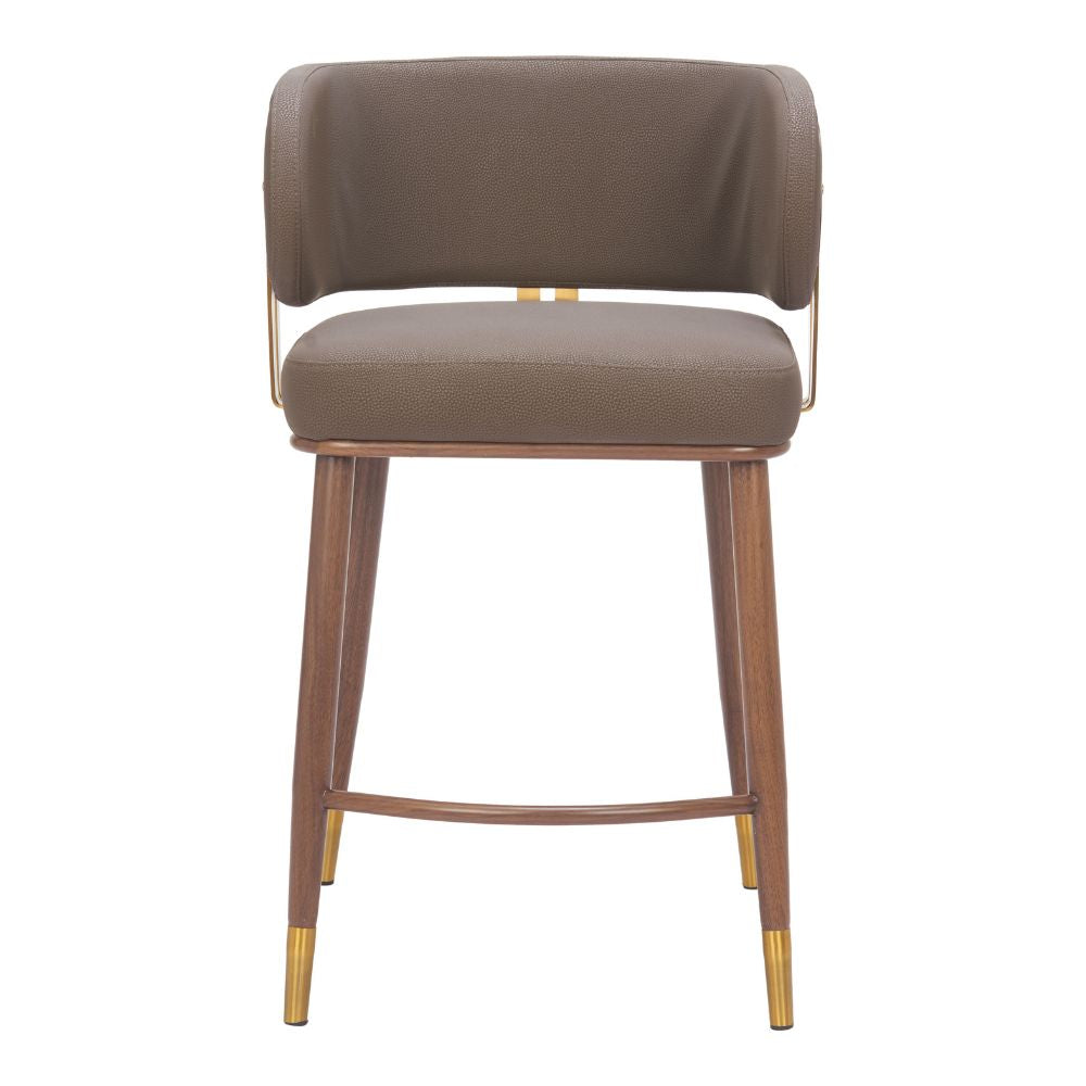 Brown bar stool with gold accents on a white background