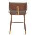 Wooden chair with brown cushioned seat and backrest on a white background