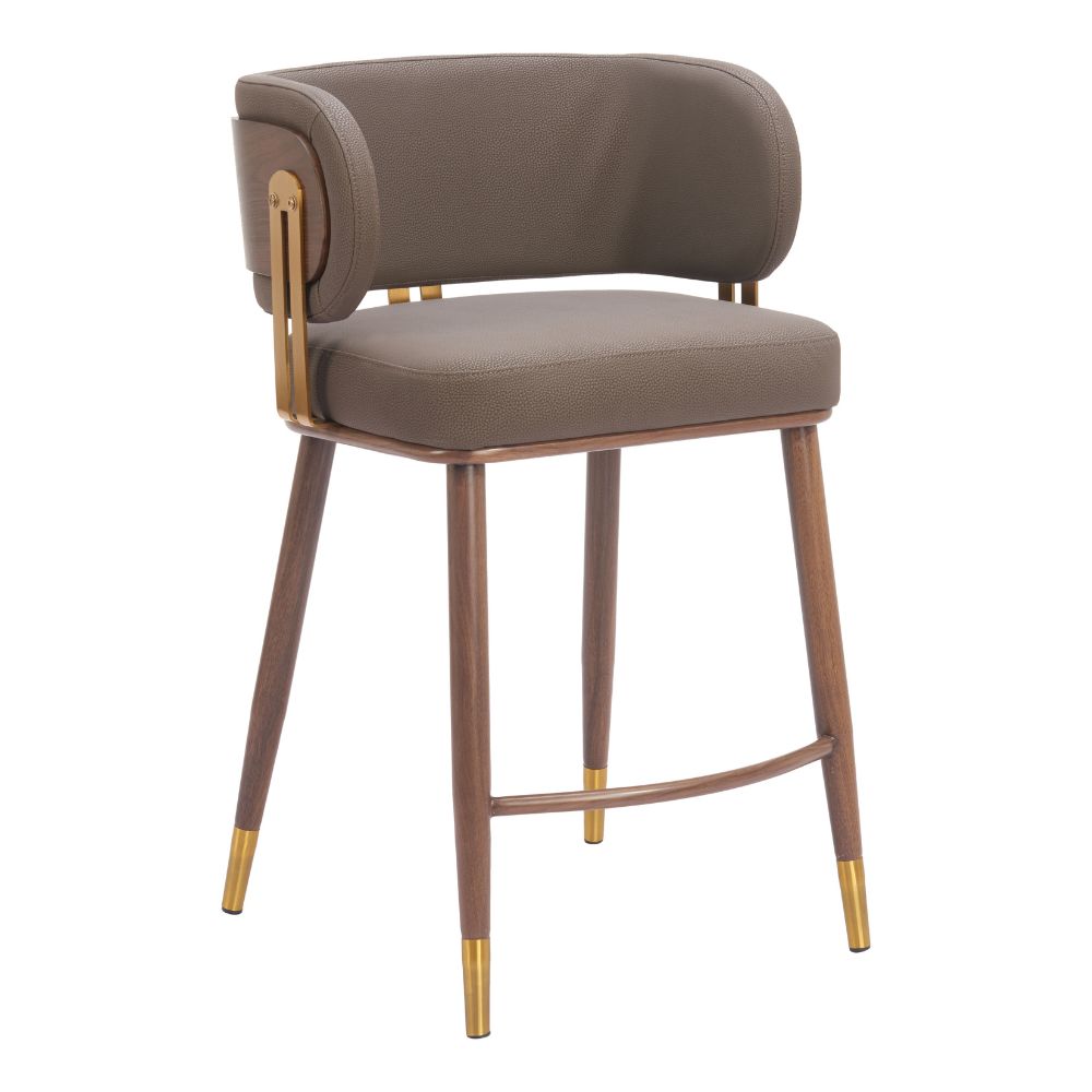 Brown bar stool with gold accents on a white background