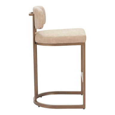 Beige bar stool with a metal frame on a white background